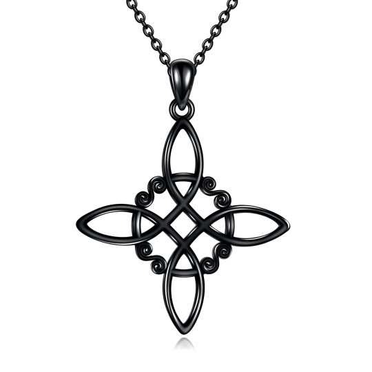 Collana con ciondolo a forma di nodo delle streghe in argento sterling e rodio nero