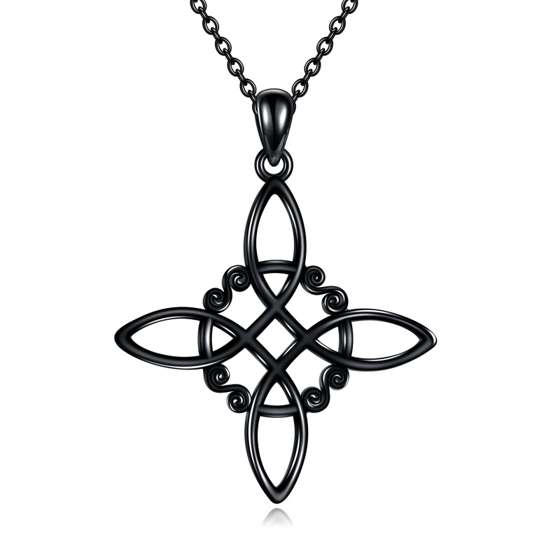 Sterling Silver with Black Rhodium Color Witches Knot Pendant Necklace