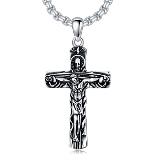 Sterling Silver with Black Rhodium Cross Pendant Necklace for Men