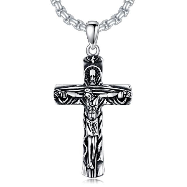 Sterling Silver with Black Rhodium Cross Pendant Necklace for Men-1