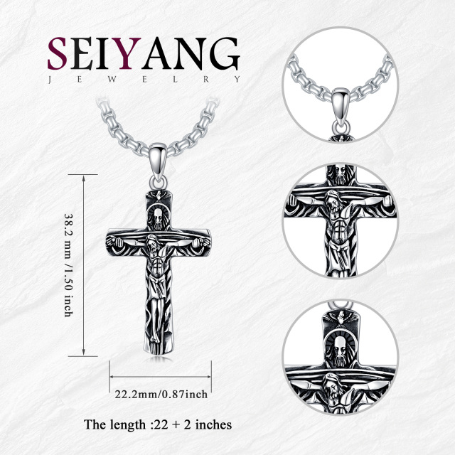 Sterling Silver with Black Rhodium Cross Pendant Necklace for Men-5