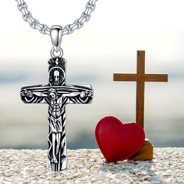 Sterling Silver with Black Rhodium Cross Pendant Necklace for Men-6