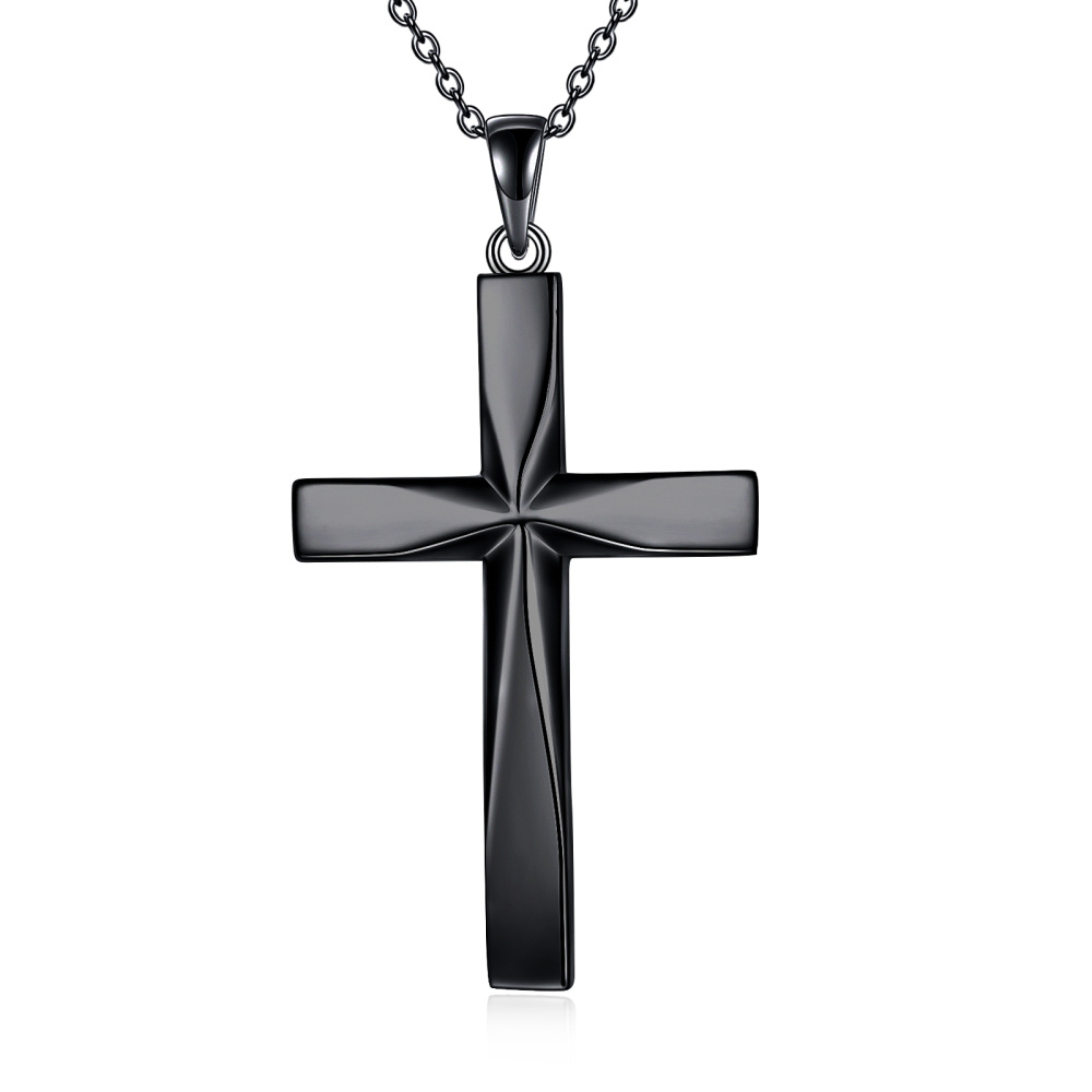 Collana con ciondolo a croce in argento sterling e rodio nero-1