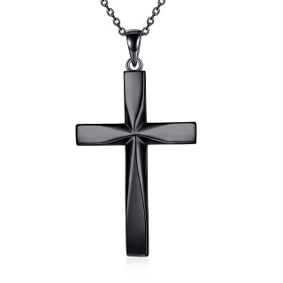 Sterling Silver with Black Rhodium Cross Pendant Necklace-19