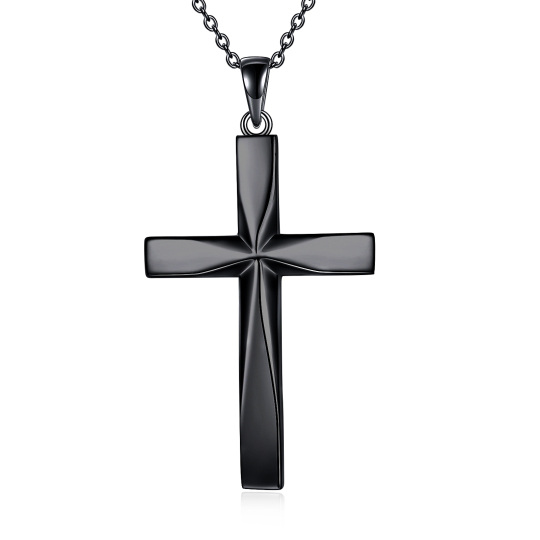 Sterling Silver with Black Rhodium Cross Pendant Necklace