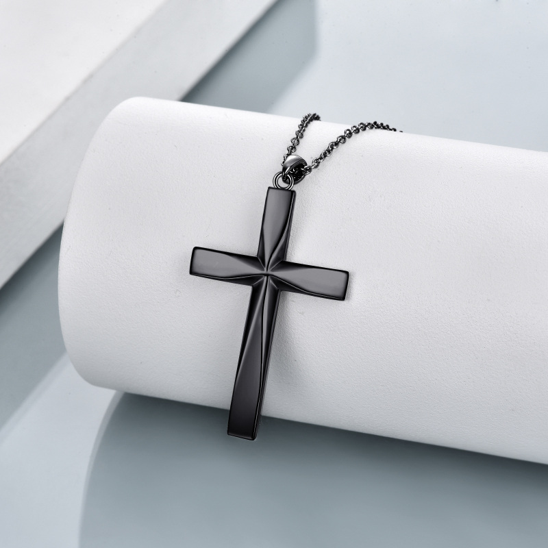 Sterling Silver with Black Rhodium Cross Pendant Necklace-3