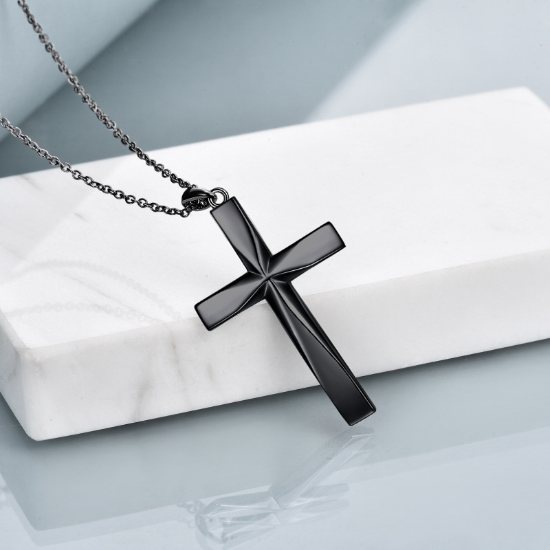 Sterling Silver with Black Rhodium Cross Pendant Necklace-4