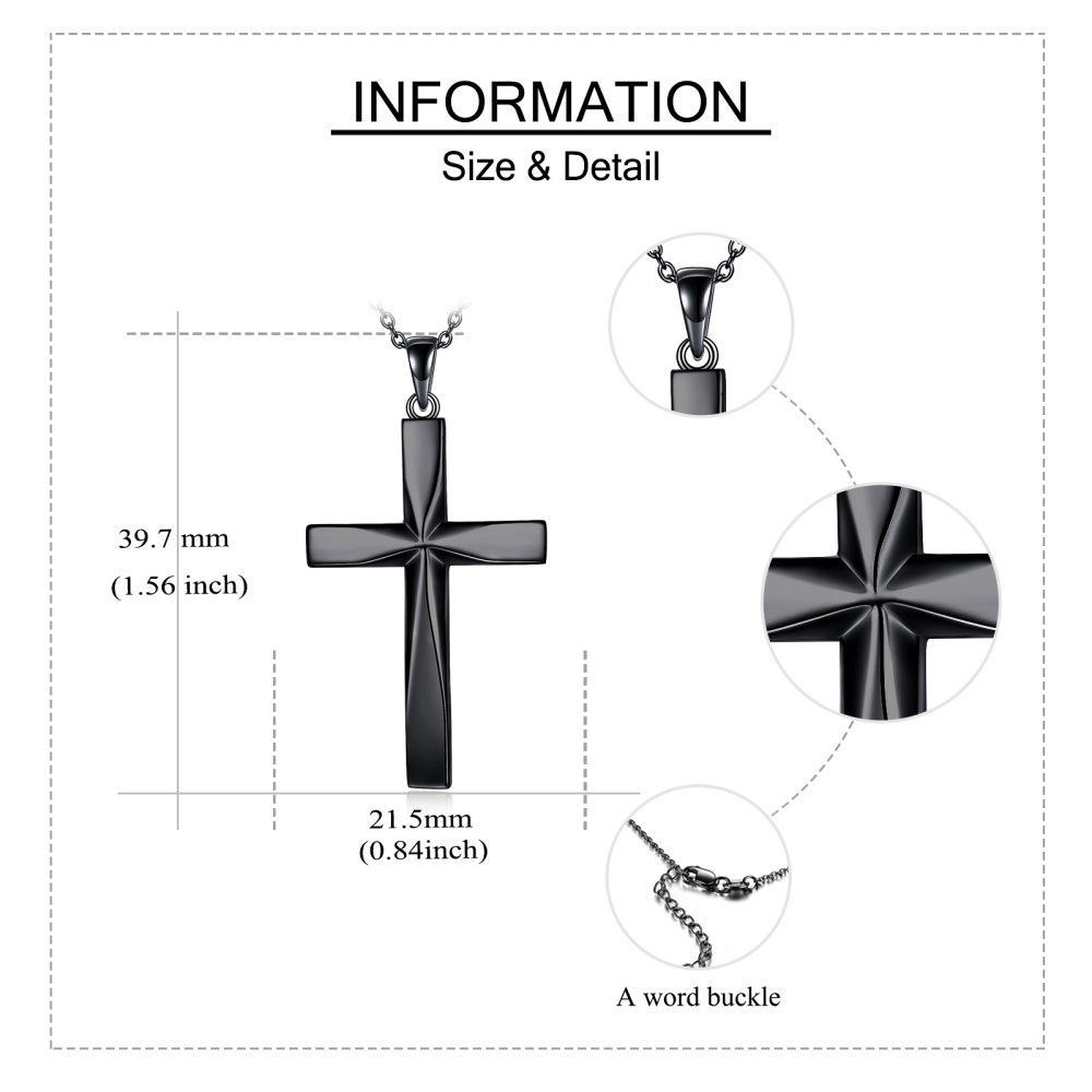 Collana con ciondolo a croce in argento sterling e rodio nero-5
