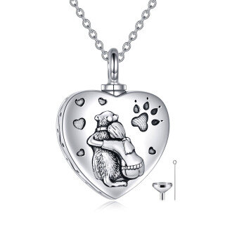 Sterling Silver Oxidized Heart Dog & Girl Urn Necklace Cremation Memorial Jewelry For Girl-4