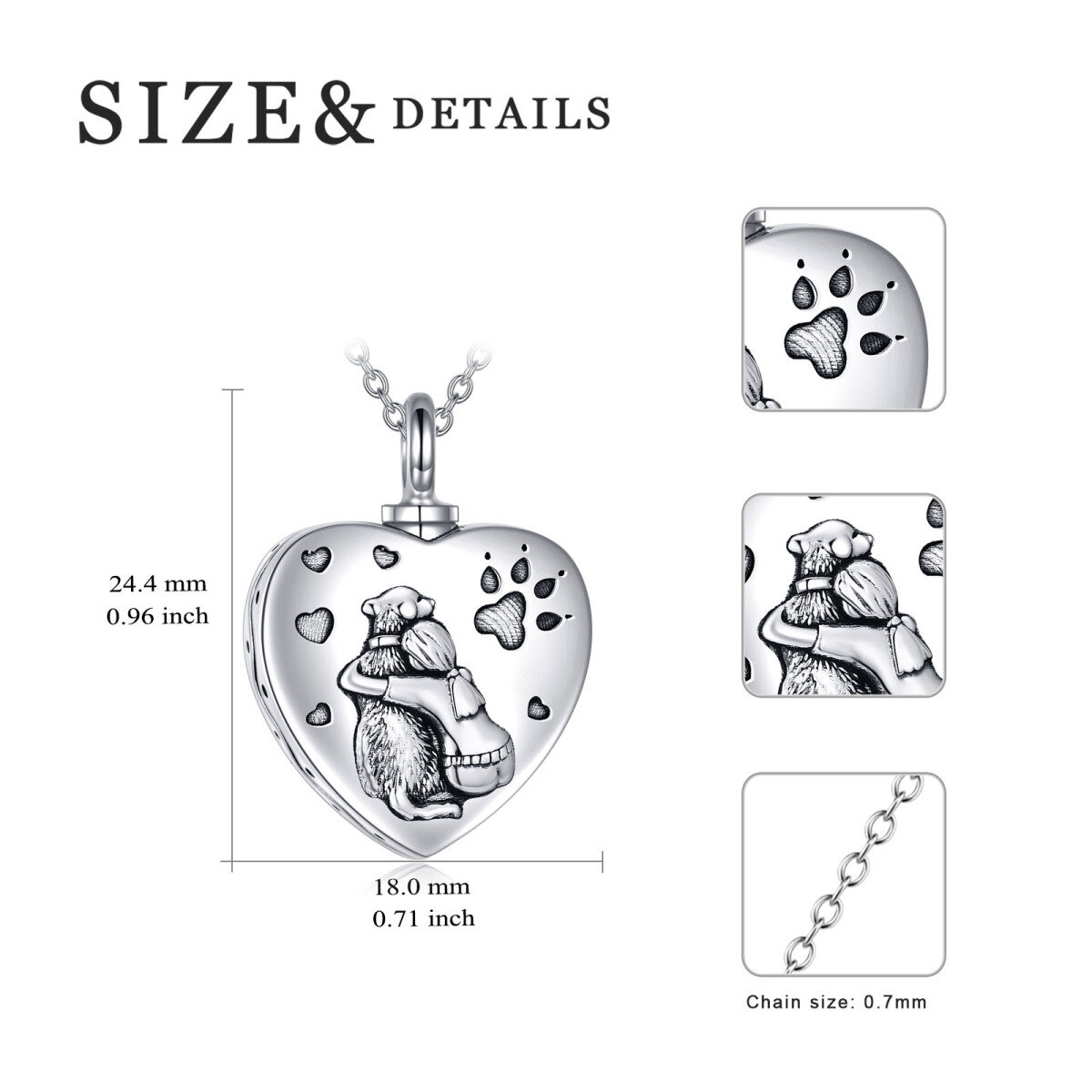 Sterling Silver Oxidized Heart Dog & Girl Urn Necklace Cremation Memorial Jewelry For Girl-6