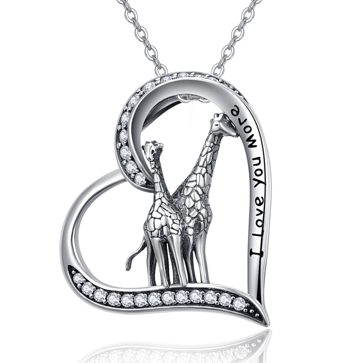 Sterling Silber mit schwarzem Rhodium Giraffe Anhänger Halskette-1