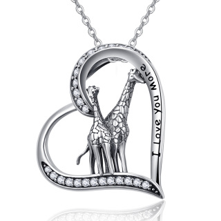 Sterling Silver with Black Rhodium Giraffe Pendant Necklace-17