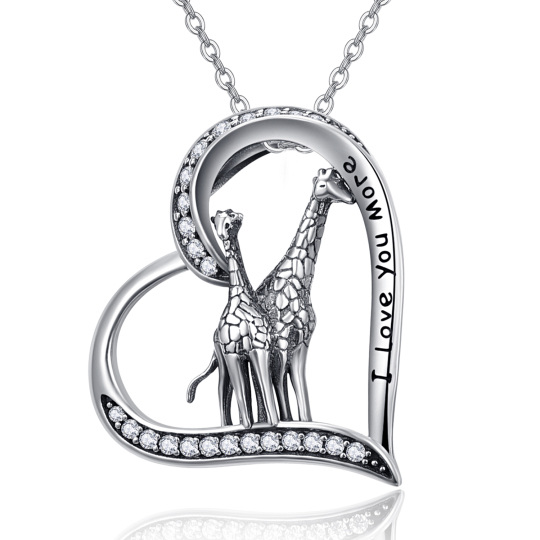 Sterling Silver with Black Rhodium Giraffe Pendant Necklace