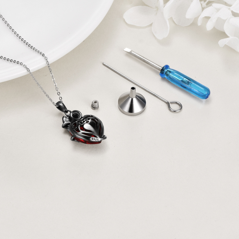 Colar de urna rosa de cristal de coração de ródio preto em prata esterlina para cinzas-6
