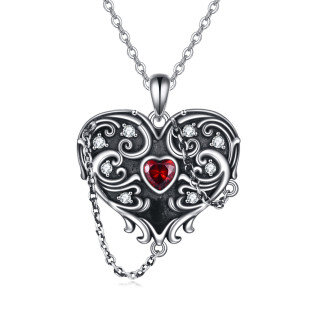 Sterling Silver with Black Rhodium Cubic Zirconia Heart & Witch Pendant Necklace-2