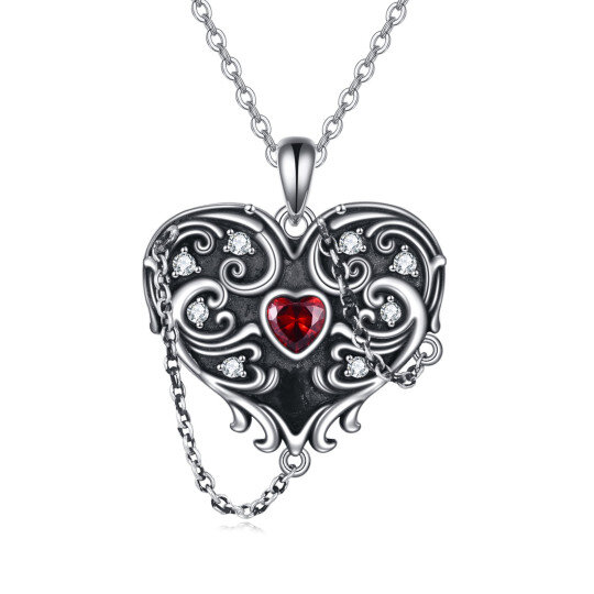 Sterling Silver with Black Rhodium Cubic Zirconia Heart & Witch Pendant Necklace