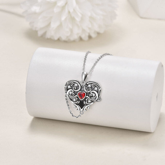 Collar de plata de ley con circonita cúbica de rodio negro y colgante de corazón y bruja-3