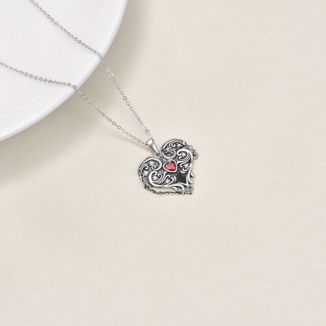 Collana con ciondolo a cuore e strega in argento sterling e rodio nero con zirconia cubica-4