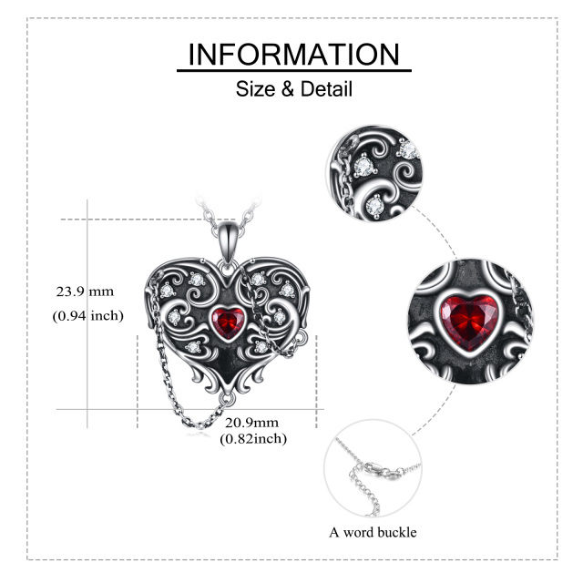 Sterling Silver with Black Rhodium Cubic Zirconia Heart & Witch Pendant Necklace-5