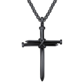 Sterling Silver with Black Rhodium Nail Cross Pendant Necklace-11