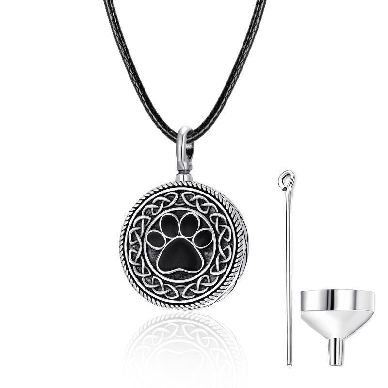 Collana in argento sterling con zampa di rodio nero e nodo celtico per le ceneri-1