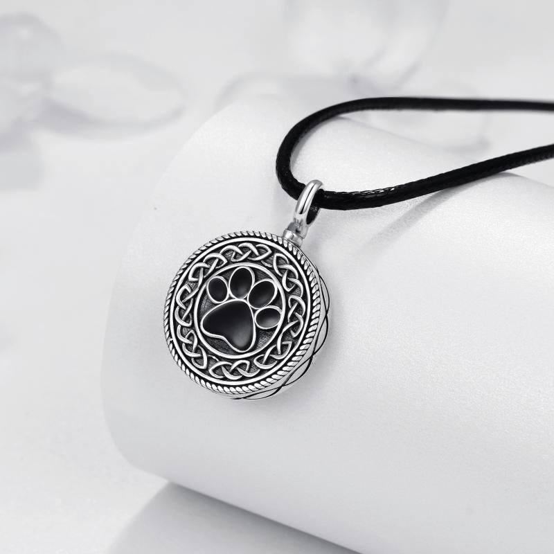 Collier Urne en argent sterling avec patte et nœud celtique en rhodium noir-4