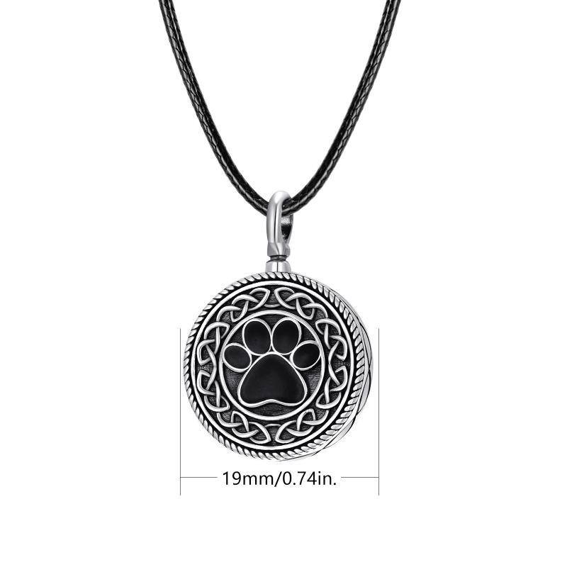 Sterling Zilver met Zwarte Rhodium Paw & Keltische Knoop Urn Ketting voor As-5