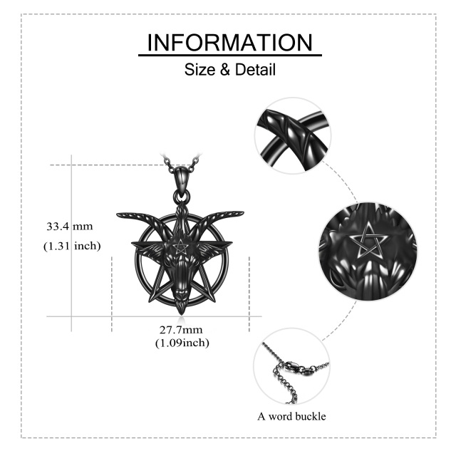 Sterling Silber mit schwarzem Rhodium Pentagramm & Satanische Ziege Anhänger Halskette-3