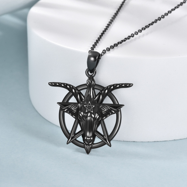 Srebrny naszyjnik z czarnym rodowanym pentagramem i satanistyczną kozą-4