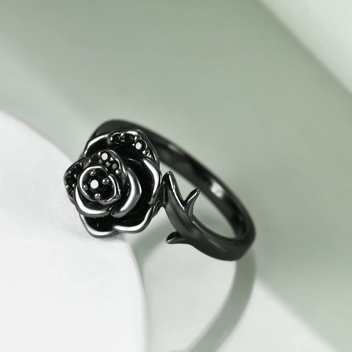 Sterling Silver with Black Rhodium & Personalized Engraving Rose Urn Ring-3