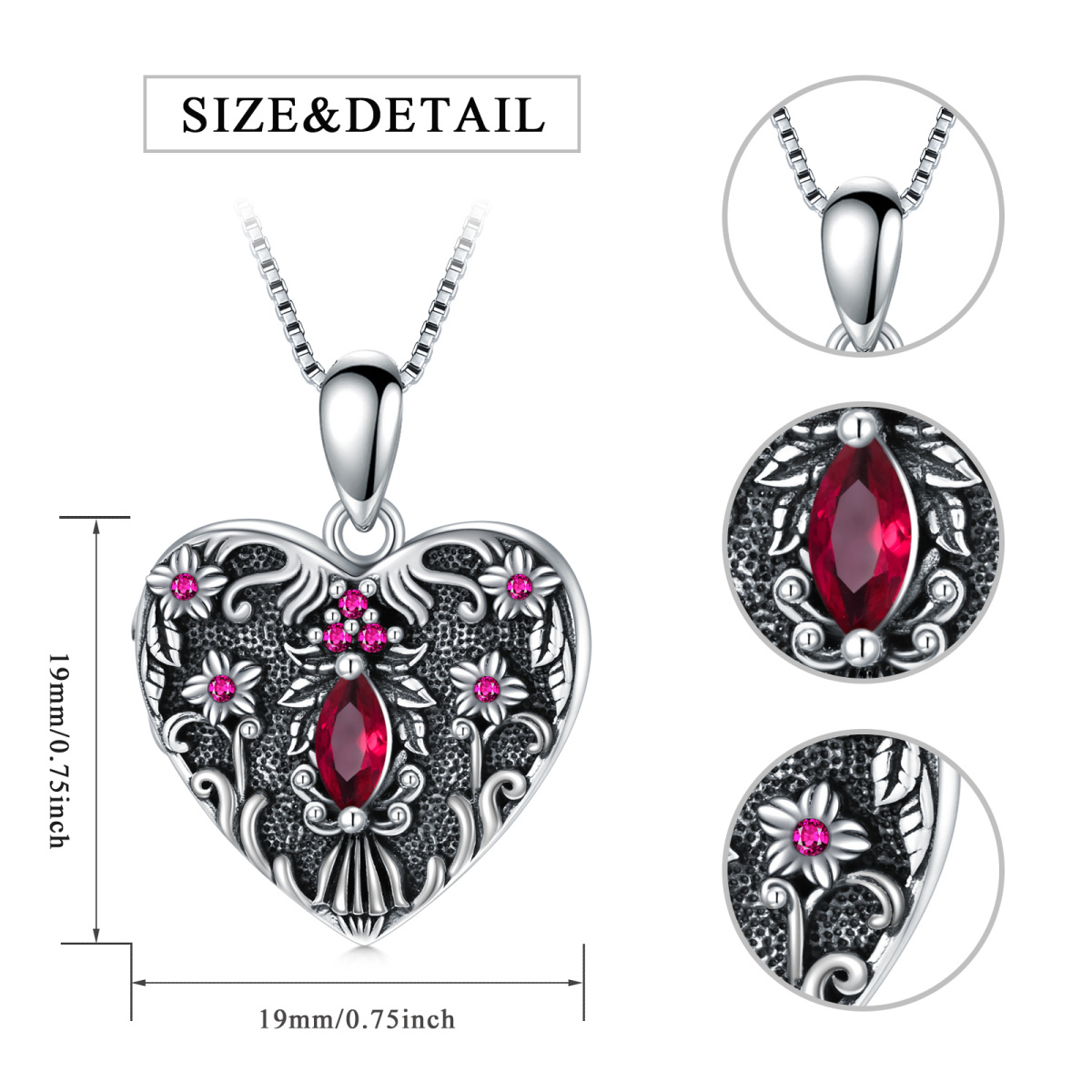 Sterling Silver With Black Rhodium Cubic Zirconia Heart Personalized Photo Locket Necklace For Women-5