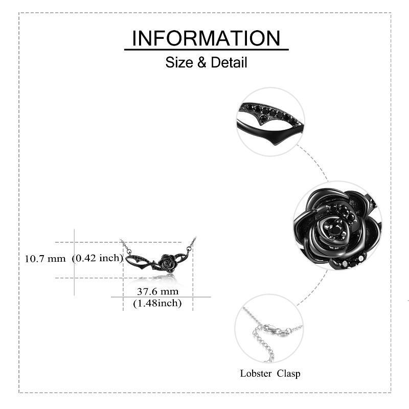 Collana con ciondolo a forma di rosa in argento sterling e rodio nero-5