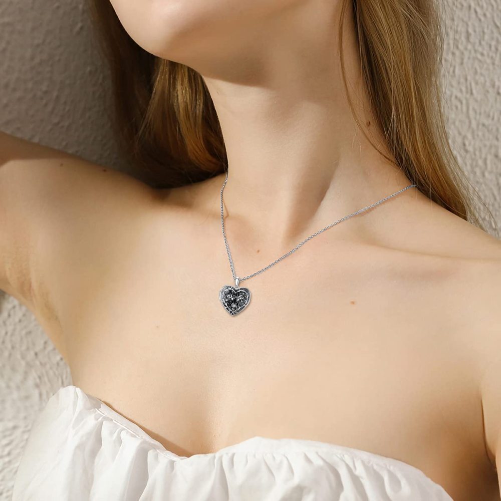 Collar con medallón fotográfico personalizado en plata de ley con rodio negro y rosa-2