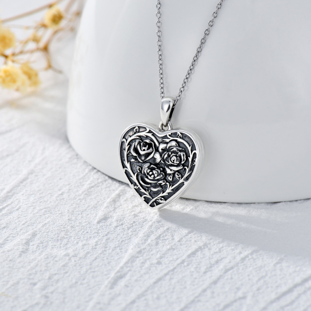 Sterling Silber mit schwarzem Rhodium Rose Personalisierte Foto Medaillon Halskette-3