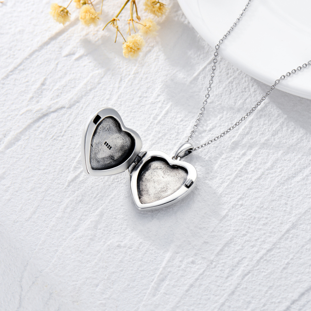 Collar con medallón fotográfico personalizado en plata de ley con rodio negro y rosa-5