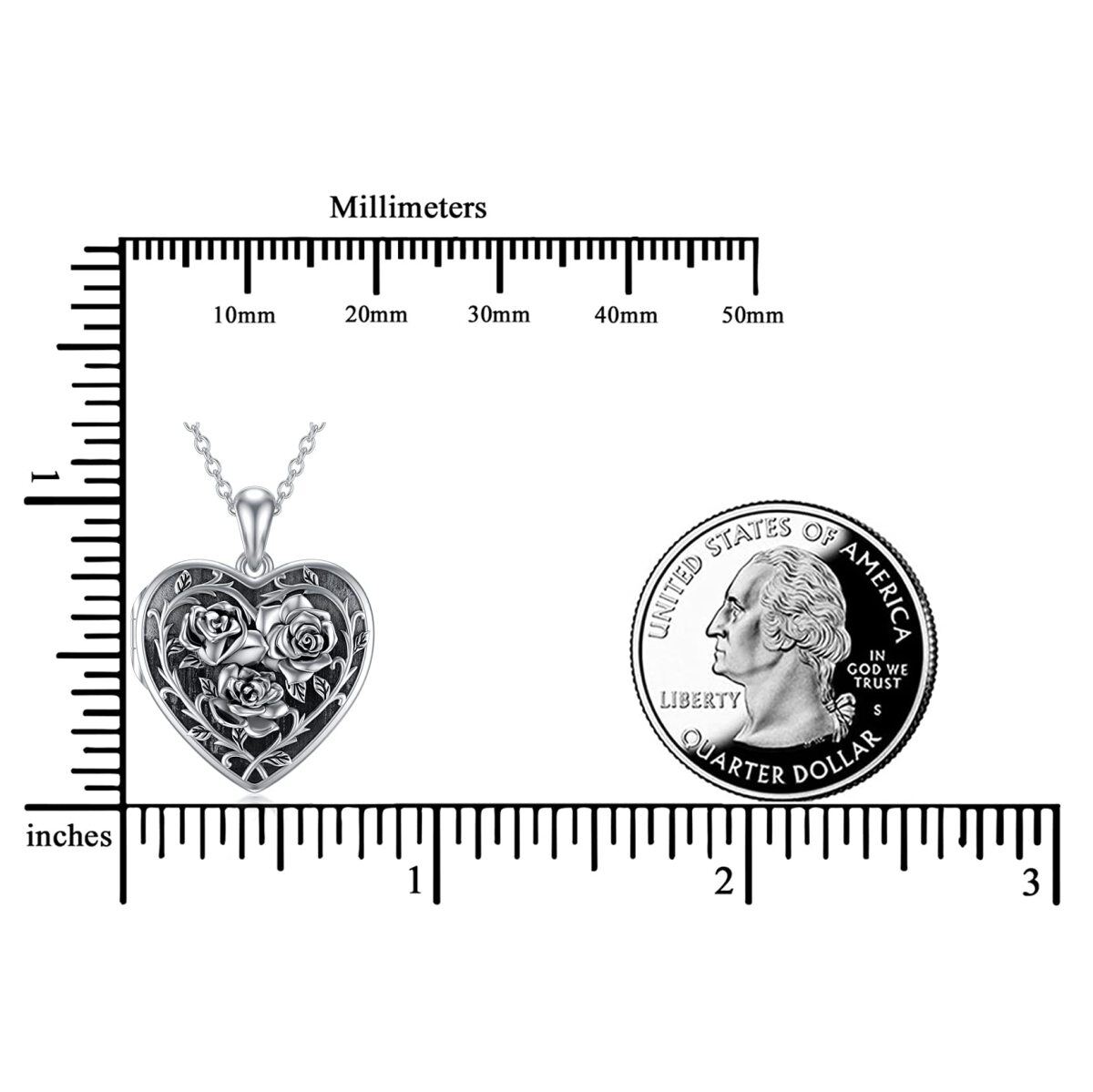 Sterling Silver with Black Rhodium Rose Personalized Photo Locket Necklace-6