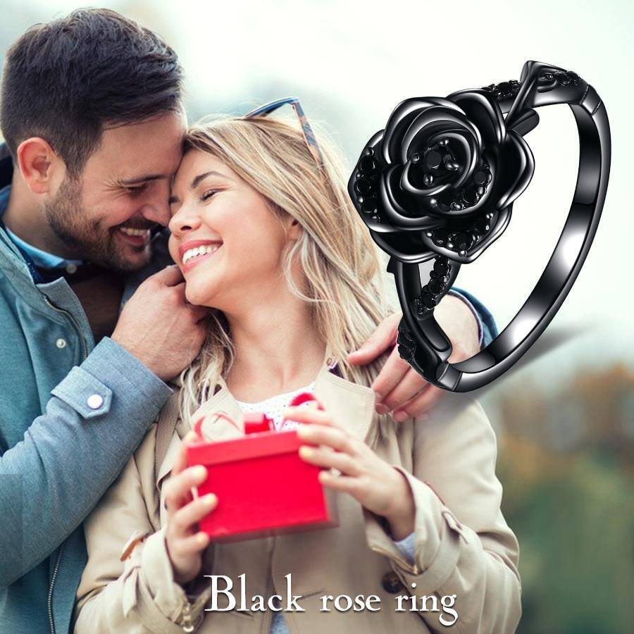 Sterling Silver with Black Rhodium Cubic Zirconia Rose Ring-3