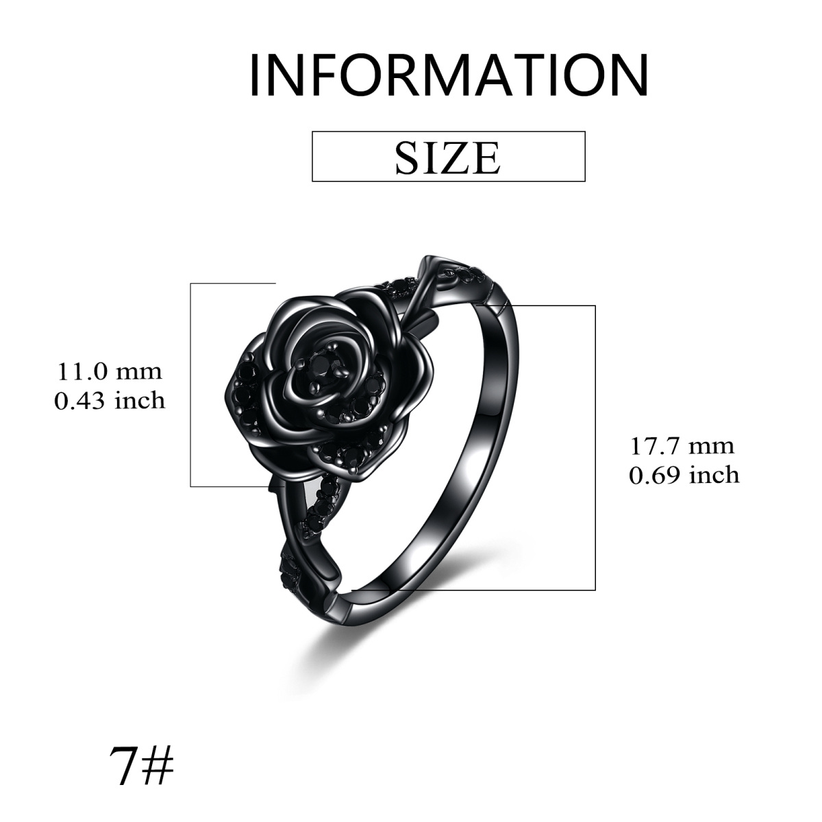 Sterling Silver with Black Rhodium Cubic Zirconia Rose Ring-4