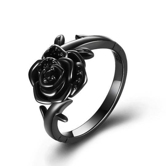 Sterling Silver with Black Rhodium Cubic Zirconia Rose Ring