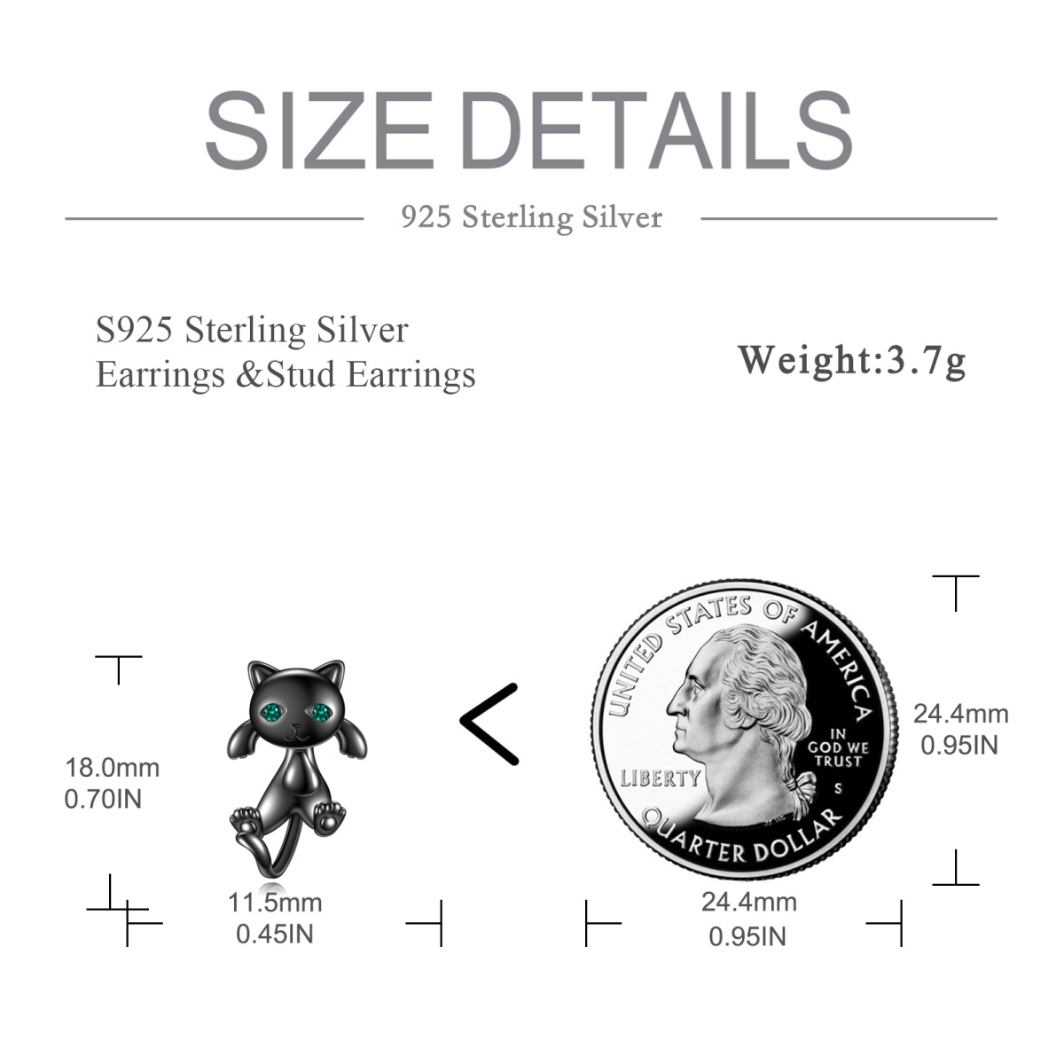 Sterling Silver with Black Rhodium Round Zircon Cat Jacket Earrings-5