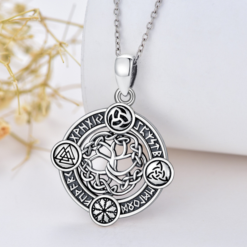 Sterling Silver with Black Rhodium Tree Of Life Pendant Necklace-5