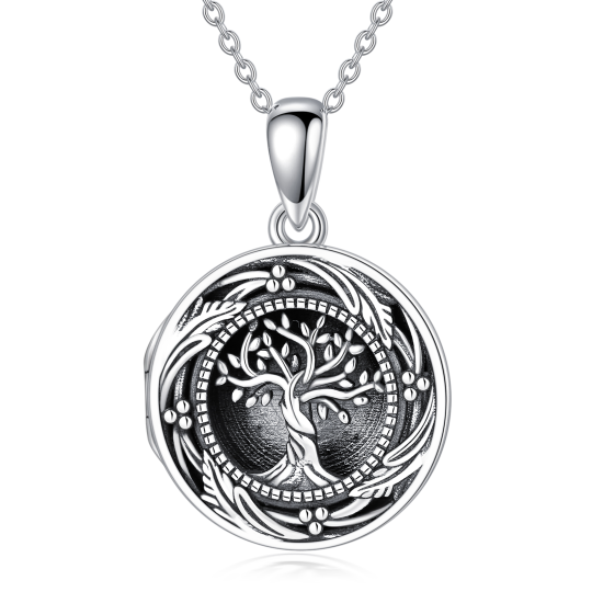 Sterling Silver with Black Rhodium Tree Of Life Personalized Photo Locket Necklace