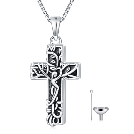 Collier d'urne arbre de vie en argent sterling avec rhodium noir pour cendres avec mot gravé