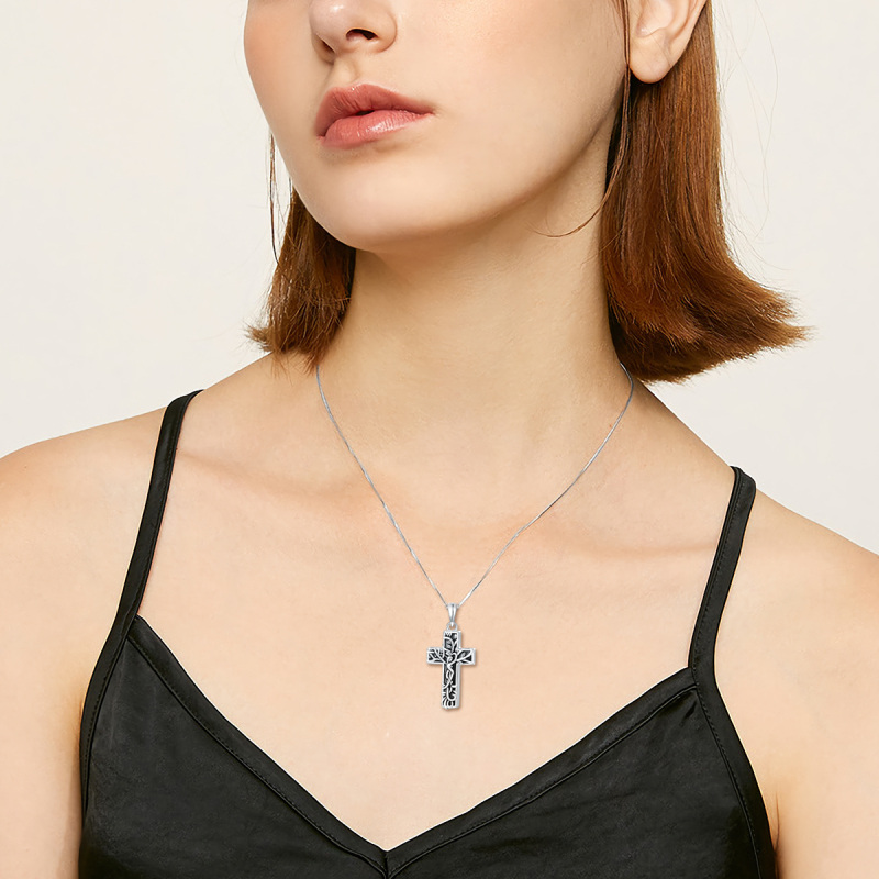 Sterling Silver With Black Rhodium Tree Of Life Urn Necklace For Ashes With Engraved Word-2