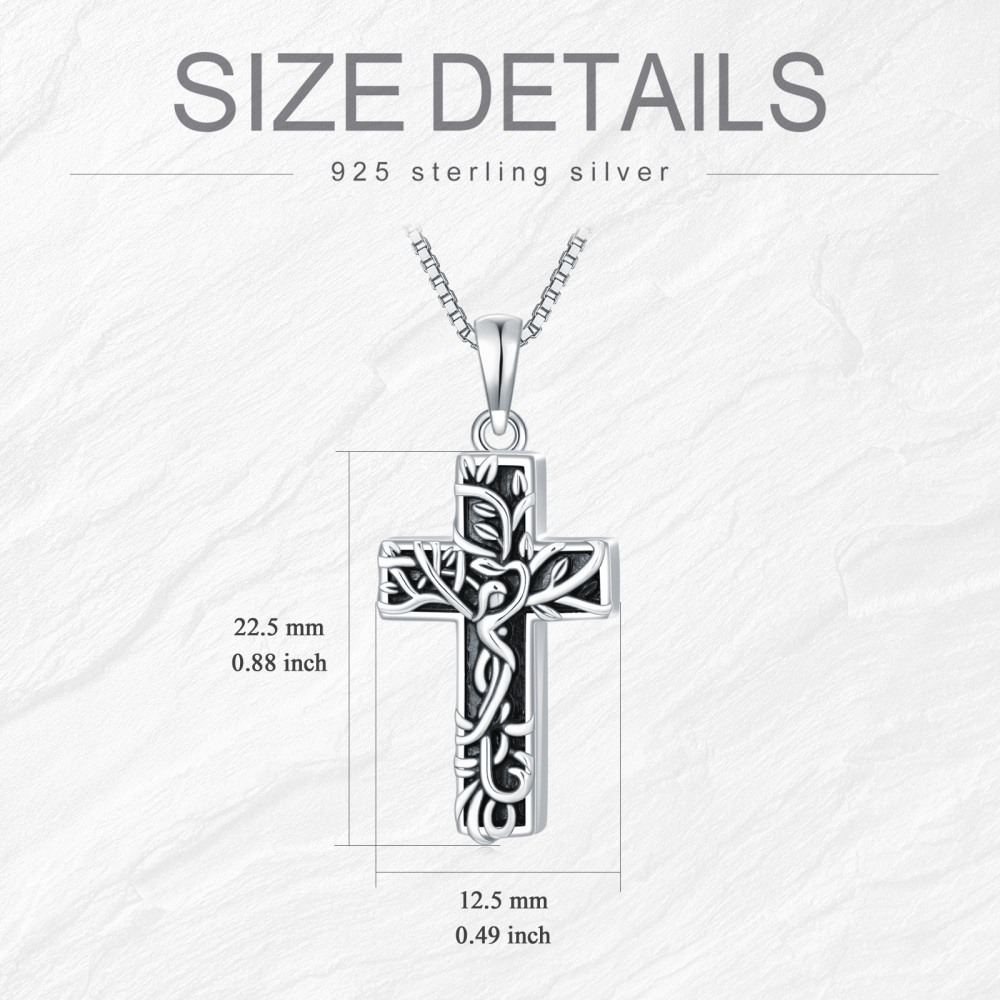 Sterling Silver With Black Rhodium Tree Of Life Urn Necklace For Ashes With Engraved Word-3