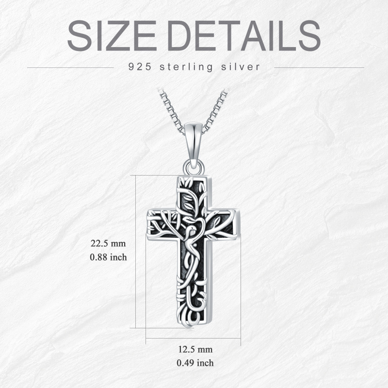 Sterling Silver With Black Rhodium Tree Of Life Urn Necklace For Ashes With Engraved Word-3