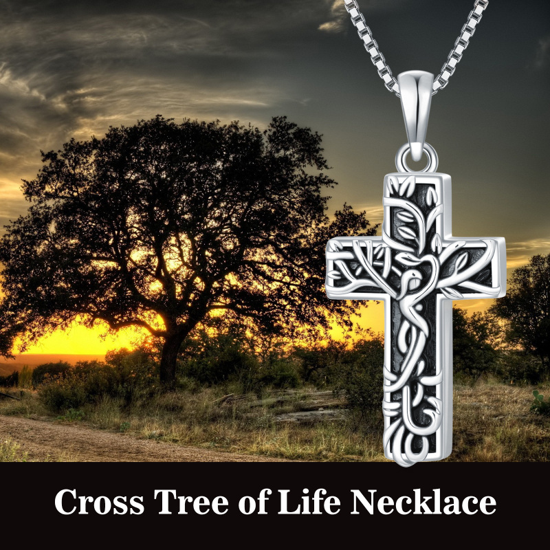Sterling Silver With Black Rhodium Tree Of Life Urn Necklace For Ashes With Engraved Word-4