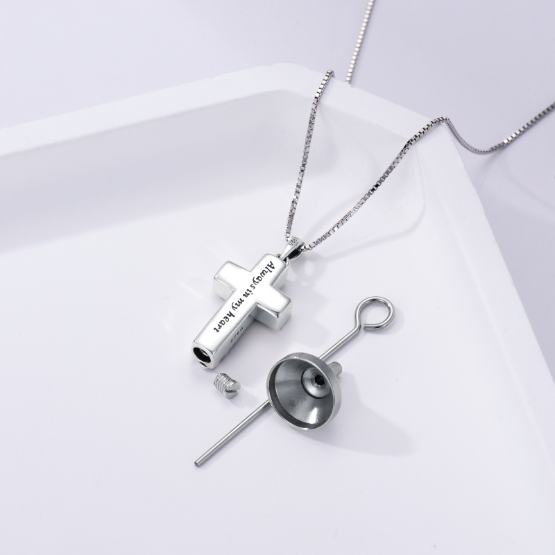 Sterling Silver With Black Rhodium Tree Of Life Urn Necklace For Ashes With Engraved Word-6