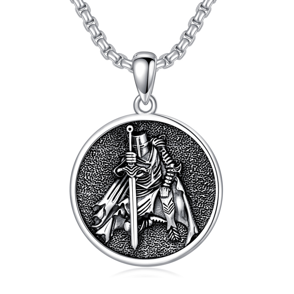 Collier en argent sterling et rhodium noir avec pendentif en forme de pièce de monnaie des-1