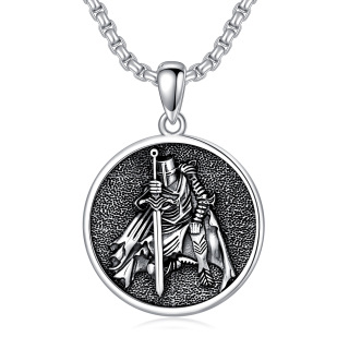 Sterling Silver with Black Rhodium Viking Rune Coin Pendant Necklace for Men-14